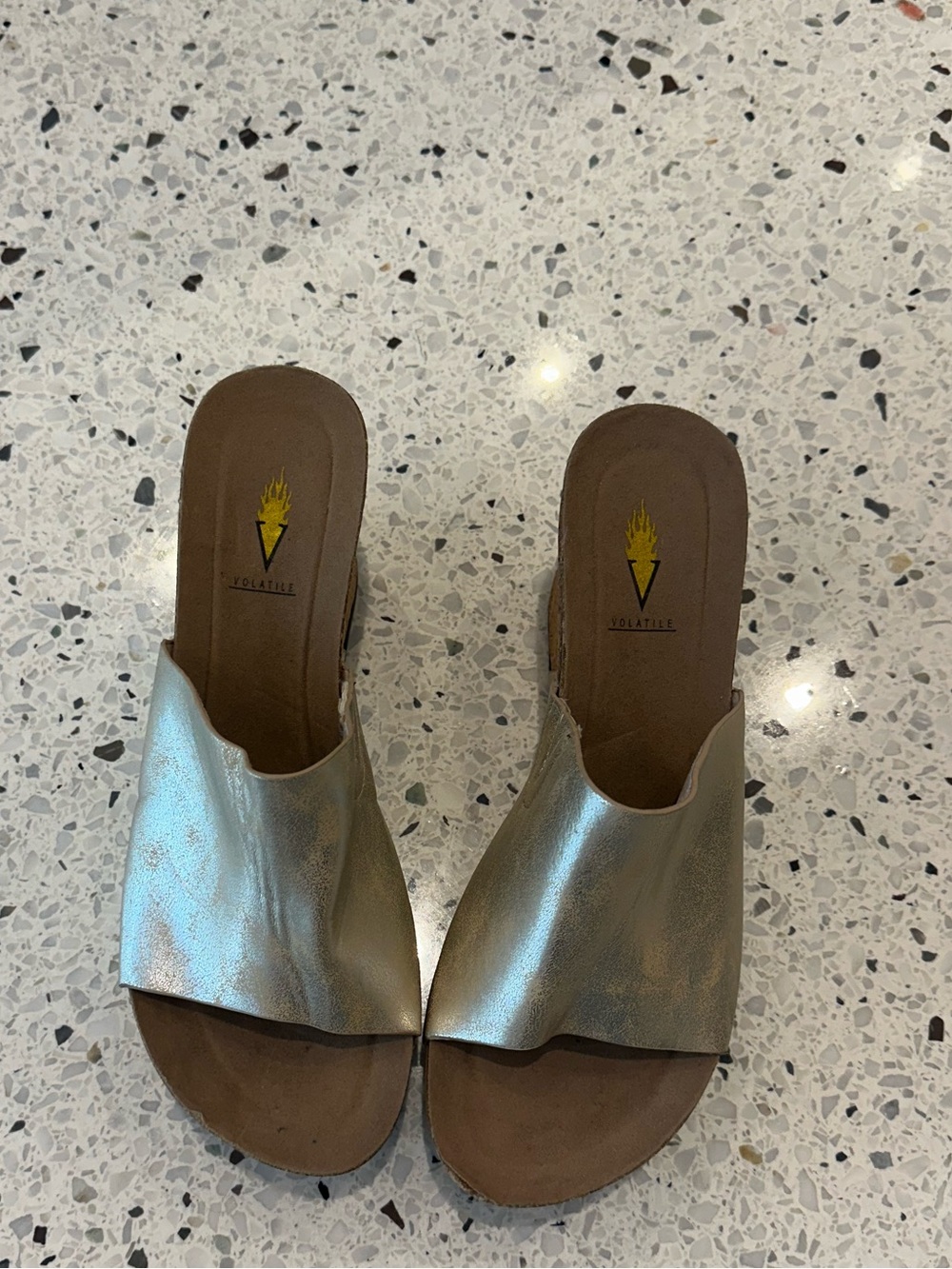 Volatile Metallic Slide Sandals - Gold